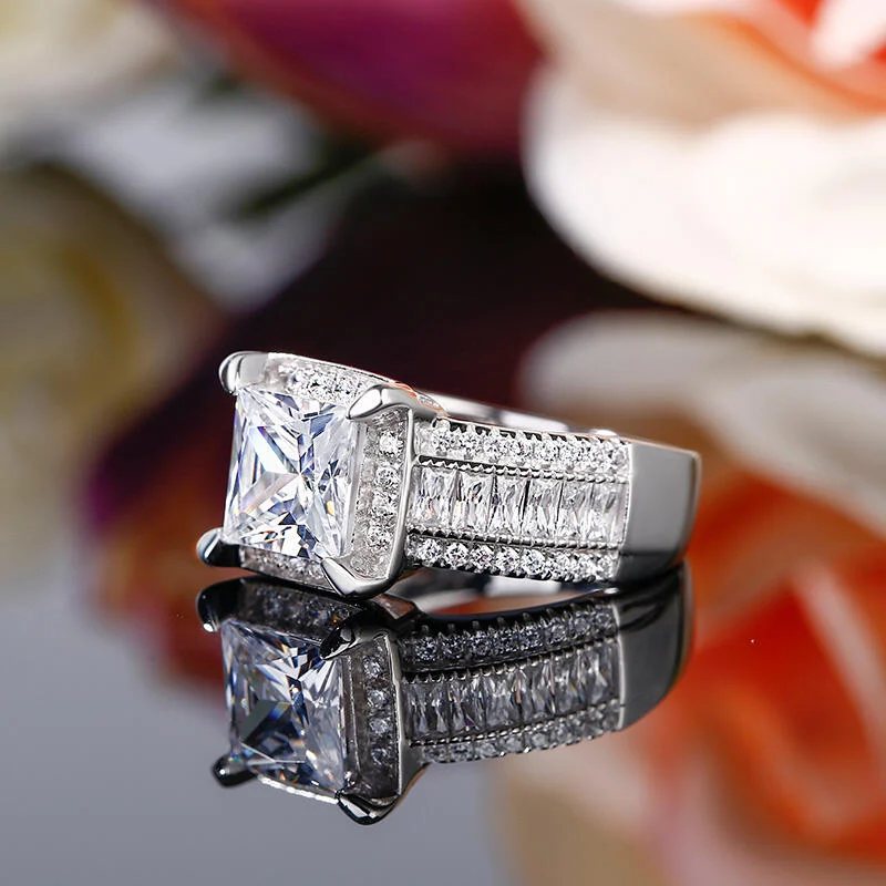 Jeulia Halo Princess Cut Sterling Silver Ring