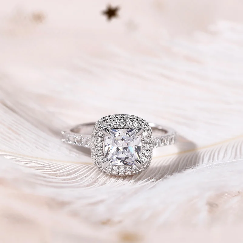 Jeulia Double Halo Cushion Cut Sterling Silver Ring