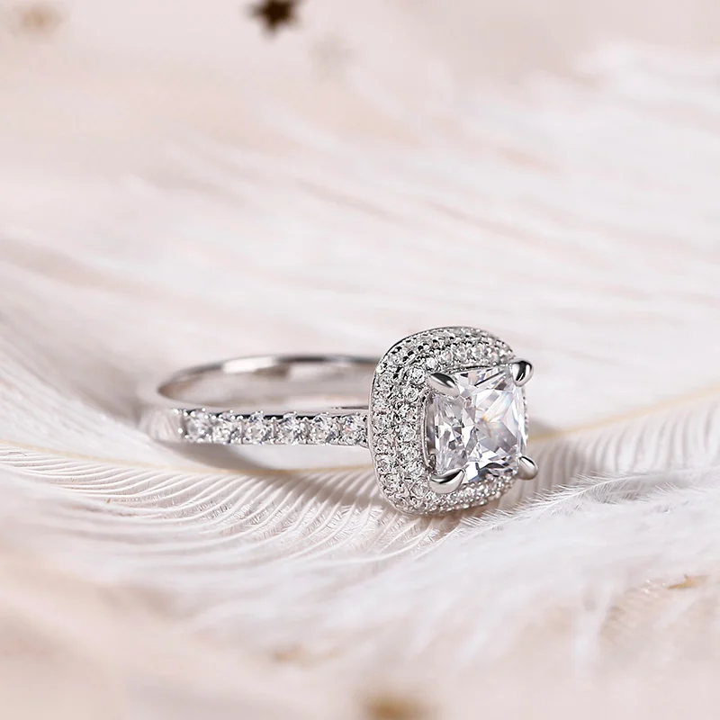 Jeulia Double Halo Cushion Cut Sterling Silver Ring