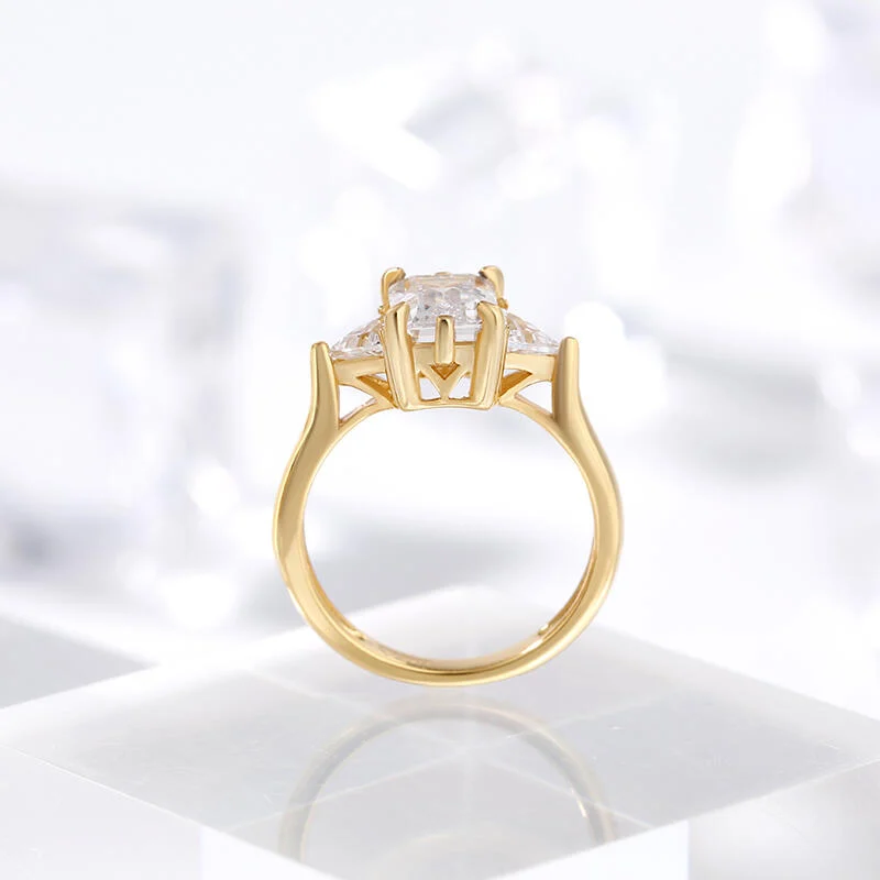 Jeulia Three Stone Emerald Cut Sterling Silver Ring