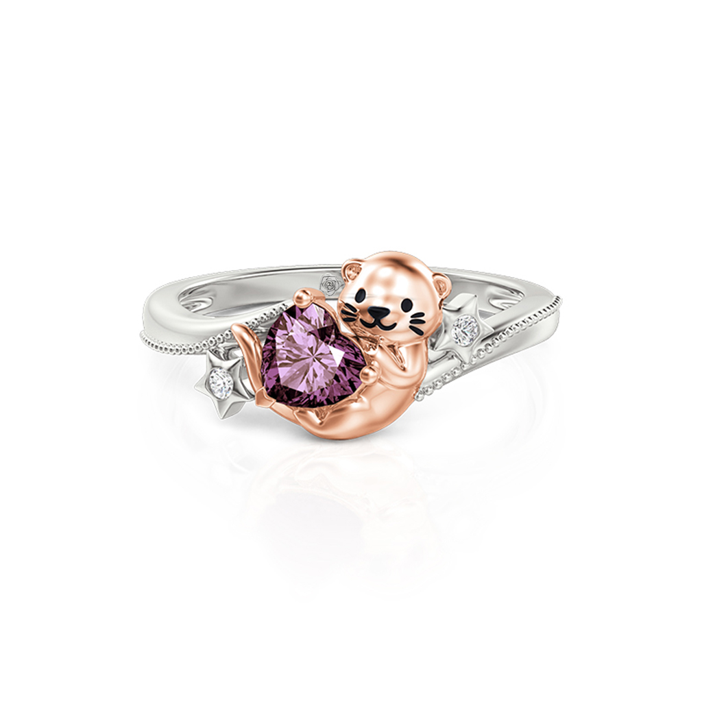 Jeulia Hug Me Custom Heart Birthstone Otter Ring with Star