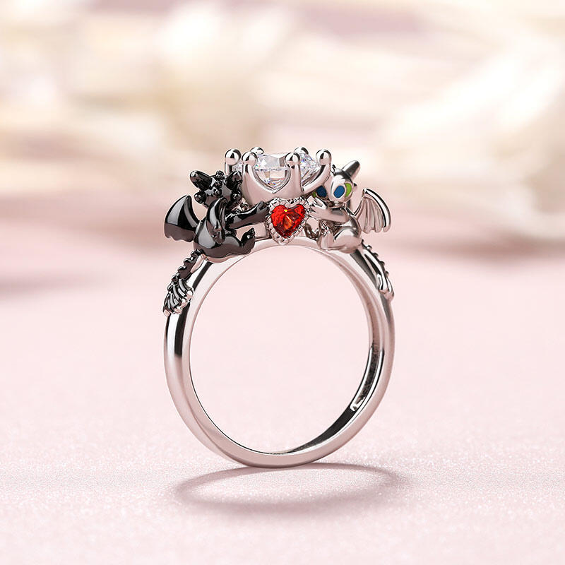 Jeulia Hug Me "Strongest Romance" Dragon Couple Round Cut Sterling Silver Ring