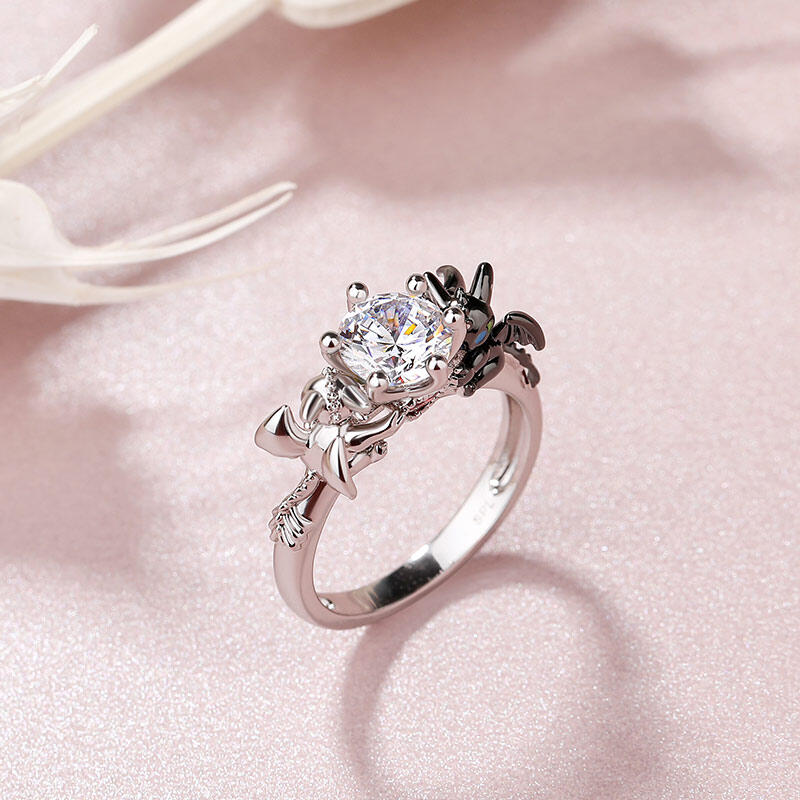 Jeulia Hug Me "Strongest Romance" Dragon Couple Round Cut Sterling Silver Ring