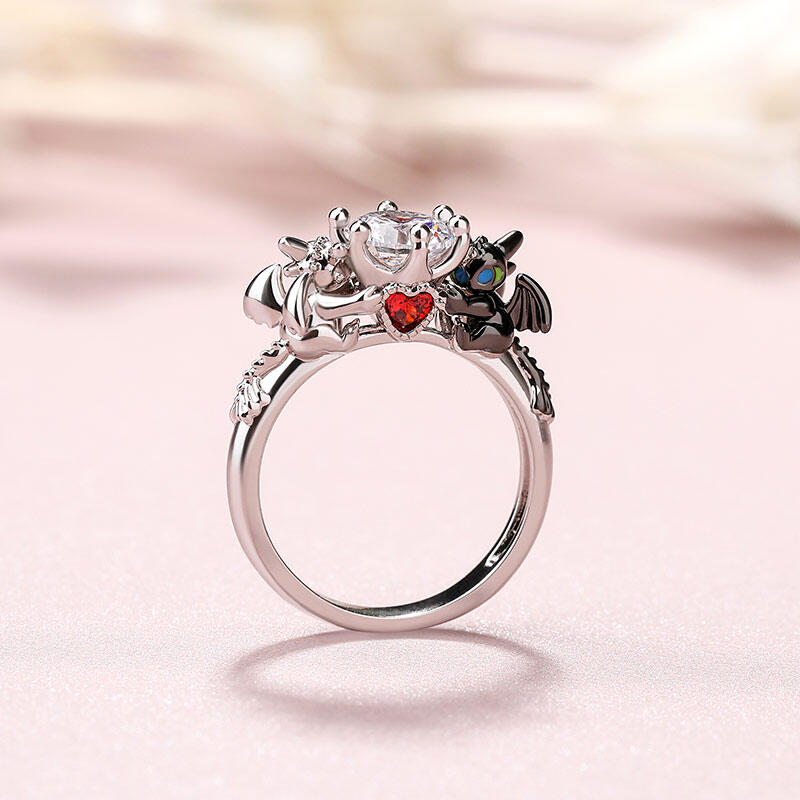 Jeulia Hug Me "Strongest Romance" Dragon Couple Round Cut Sterling Silver Ring