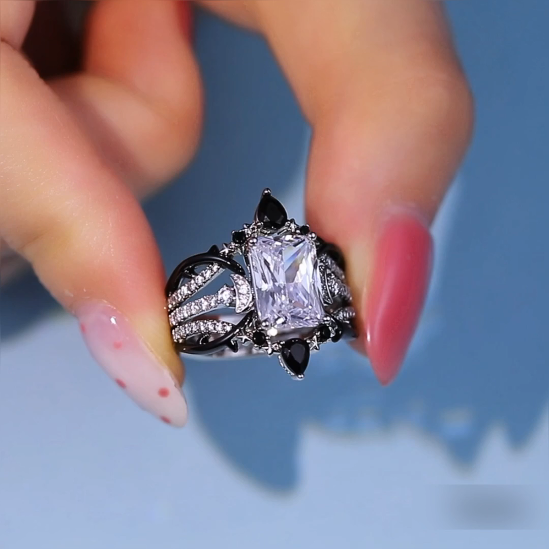 Jeulia Luna Astra Thorn Radiant Cut Moon and Star Engagement Ring Set