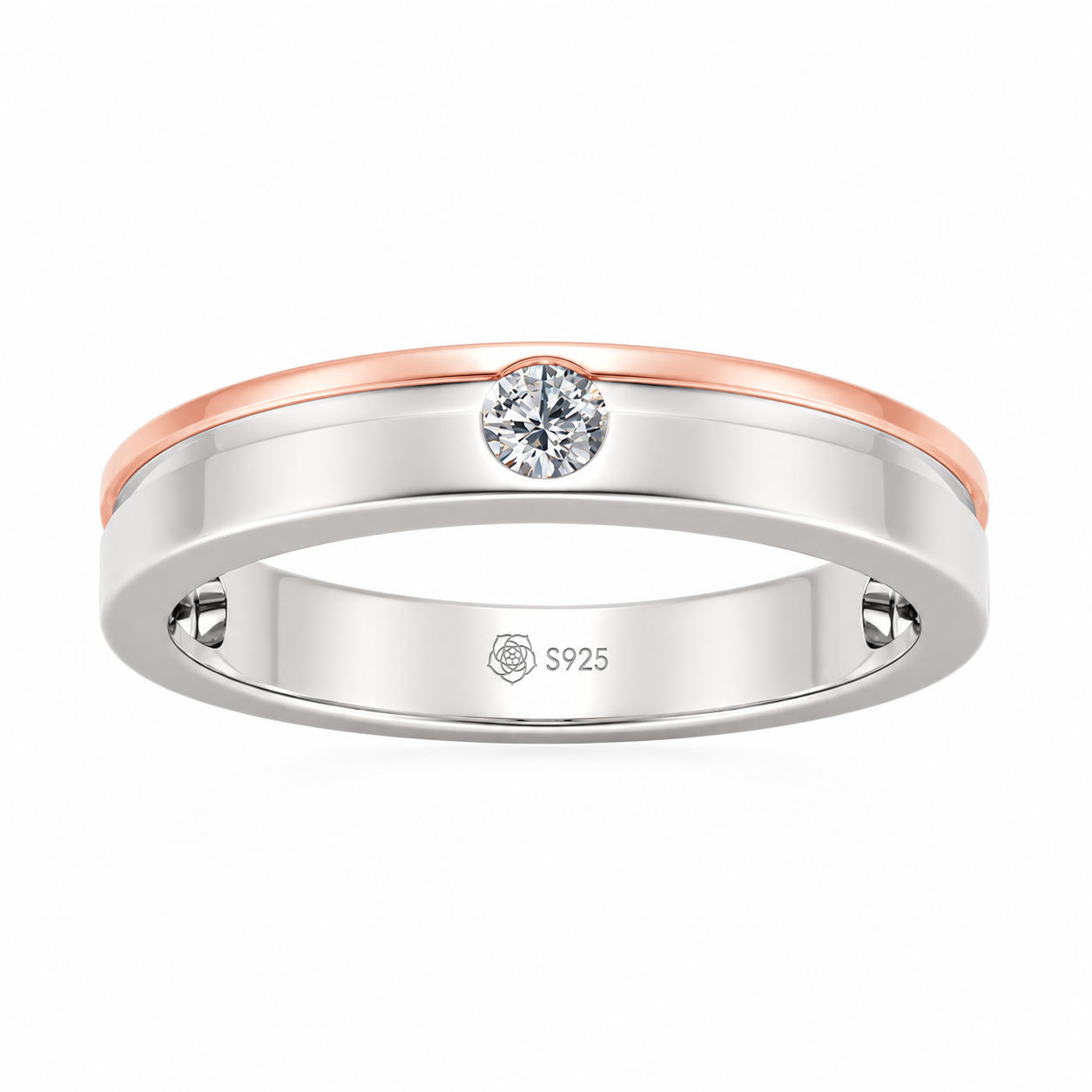 Helirose Classic Two Tone Men's Wedding Band Sterling Silver