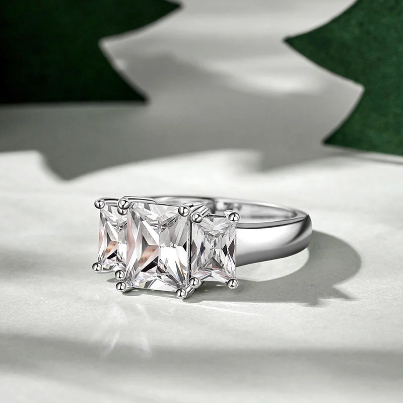 Jeulia Three Stone Radiant Cut Sterling Silver Ring