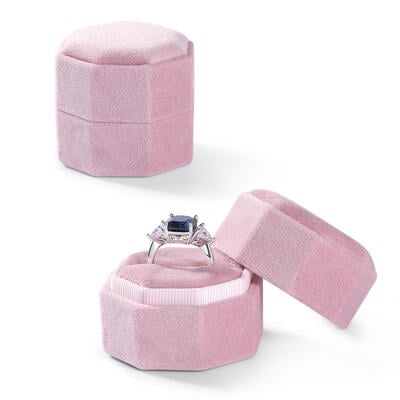 Helirose  Vintage Pink Velvet Hexagonal Couple Ring Box