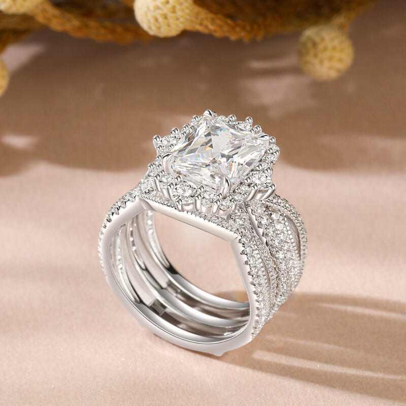 Jeulia Twisted Interchangeable Black Radiant Halo Engagement Ring Set