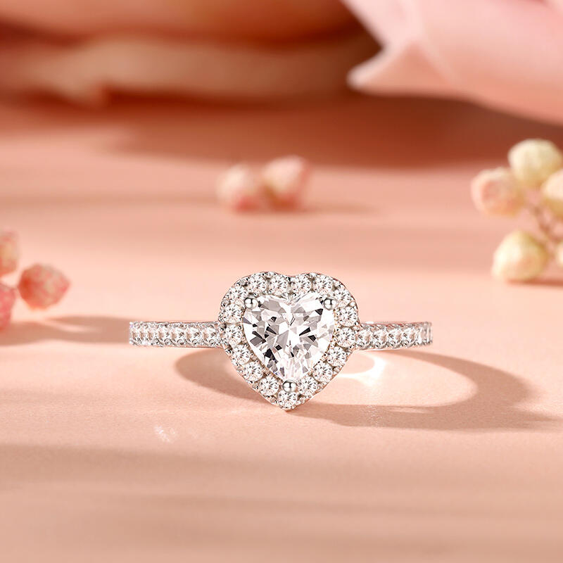 Helirose Halo Heart Cut Sterling Silver Ring