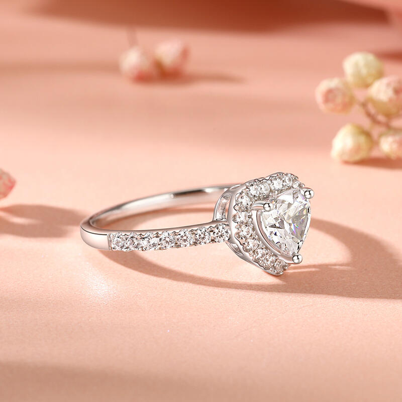 Helirose Halo Heart Cut Sterling Silver Ring