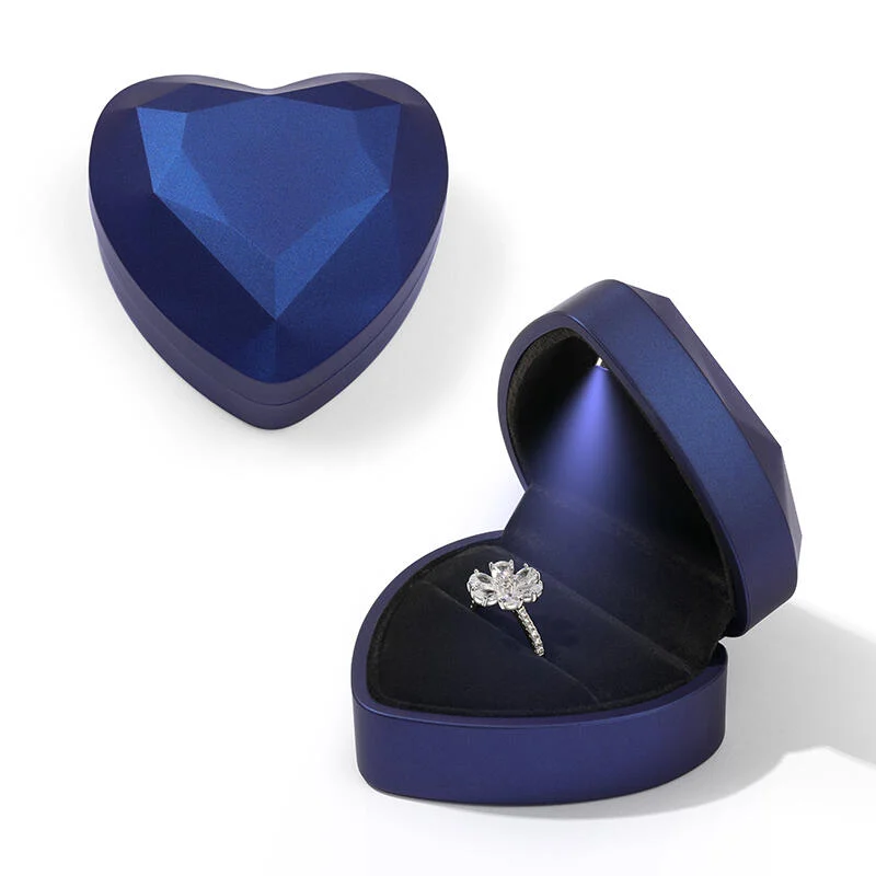 Helirose Fashion Blue Heart Shape Ring Box with LED Light
