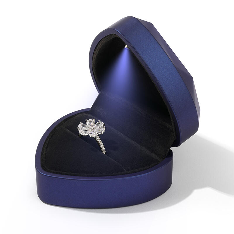 Helirose Fashion Blue Heart Shape Ring Box with LED Light