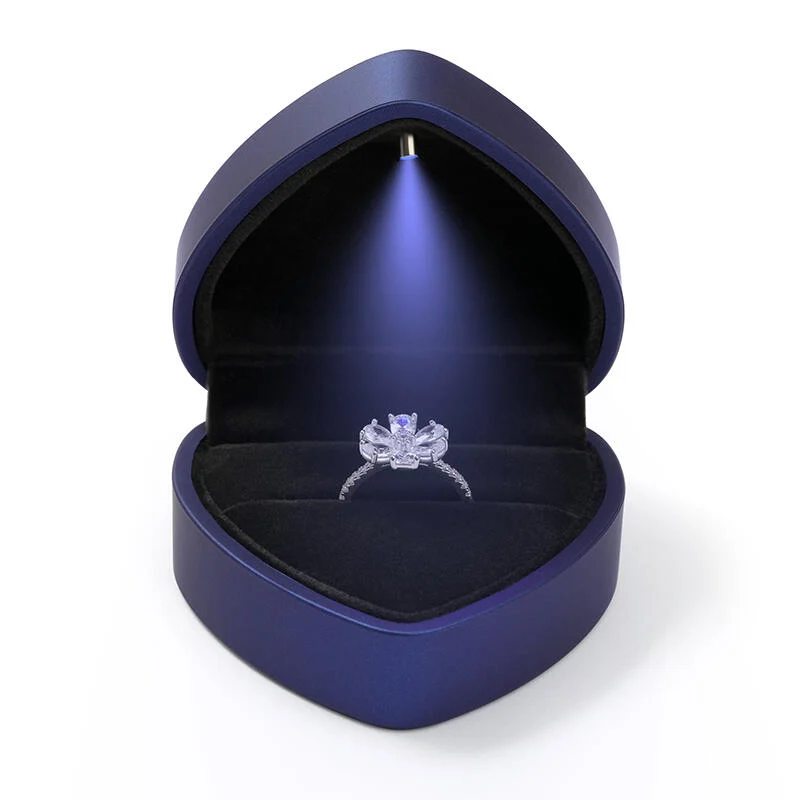 Helirose Fashion Blue Heart Shape Ring Box with LED Light