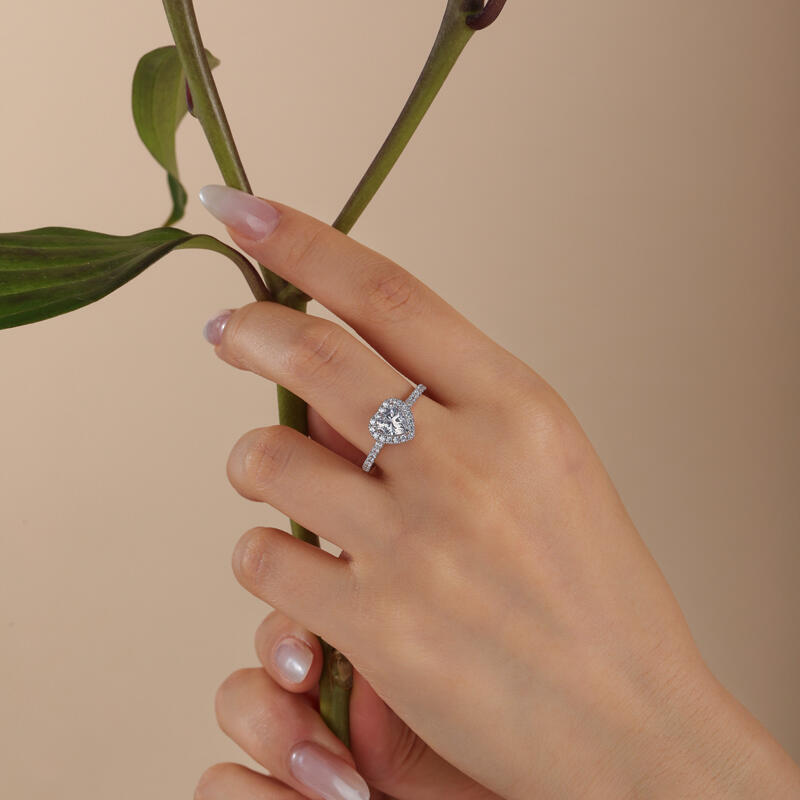 Helirose Halo Heart Cut Sterling Silver Ring