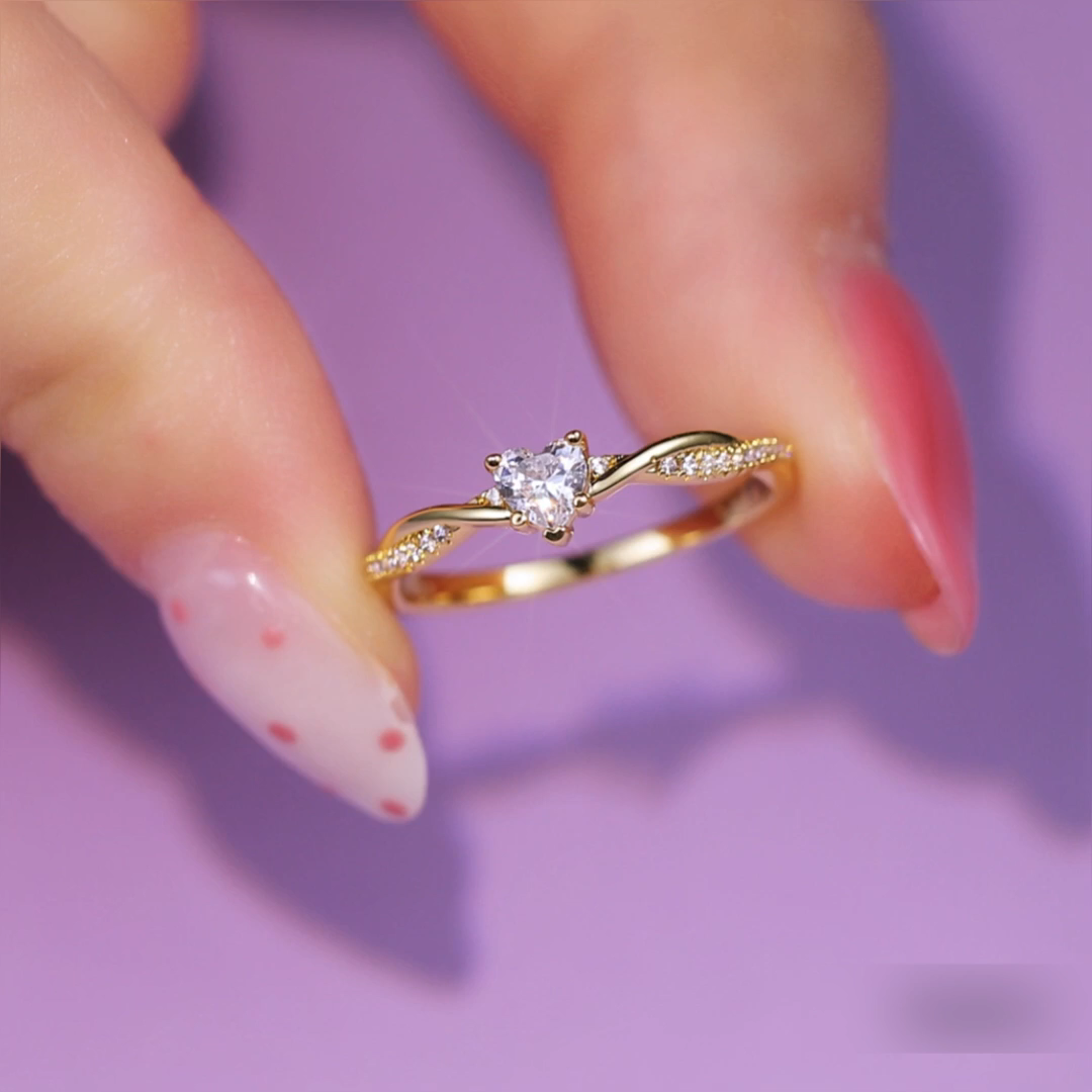 HeliRose Minimalist Twist V-Shape Pavé Heart Promise Ring