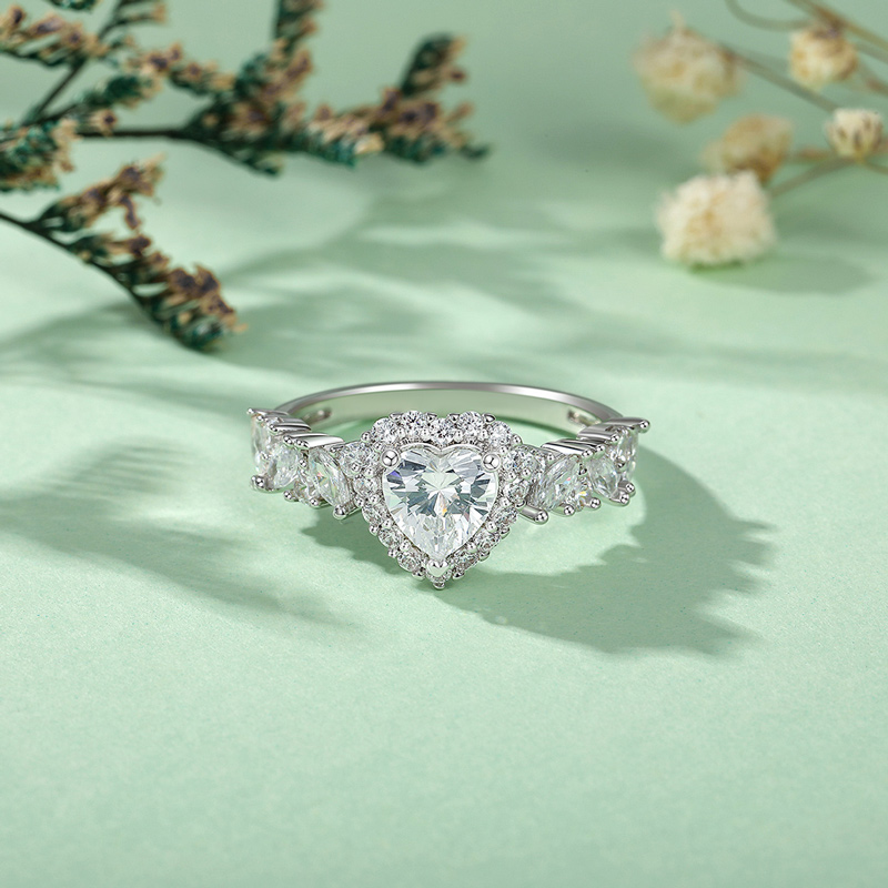 Helirose Halo Cluster Heart Engagement Ring with Eternity Band