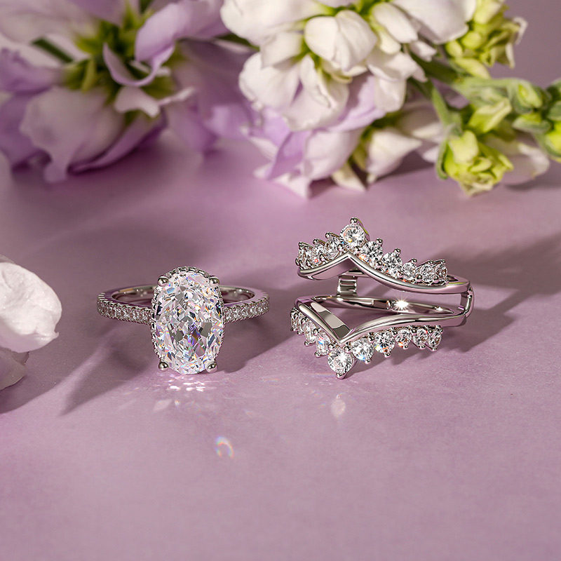 Jeulia Gorgeous Twist Inset Oval Puzzle Ring Set 2PCS