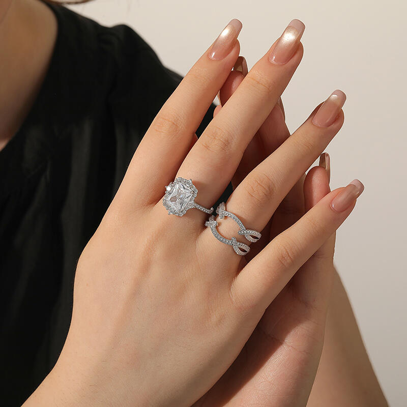 Jeulia Twisted Interchangeable Black Radiant Halo Engagement Ring Set