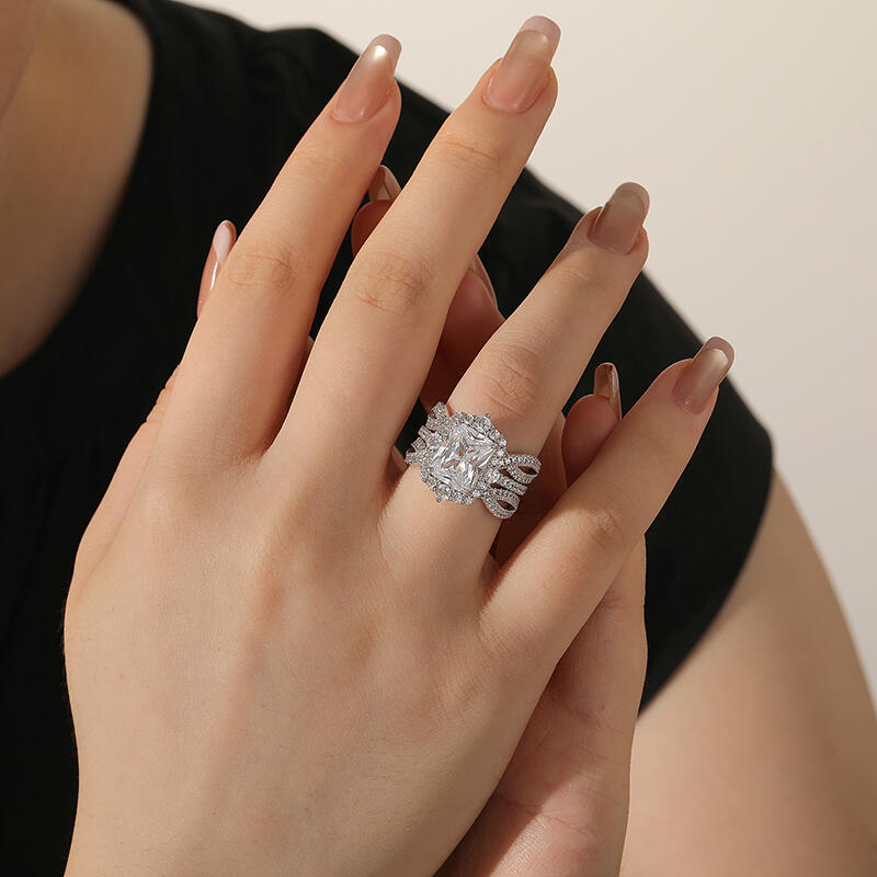 Jeulia Twisted Interchangeable Black Radiant Halo Engagement Ring Set