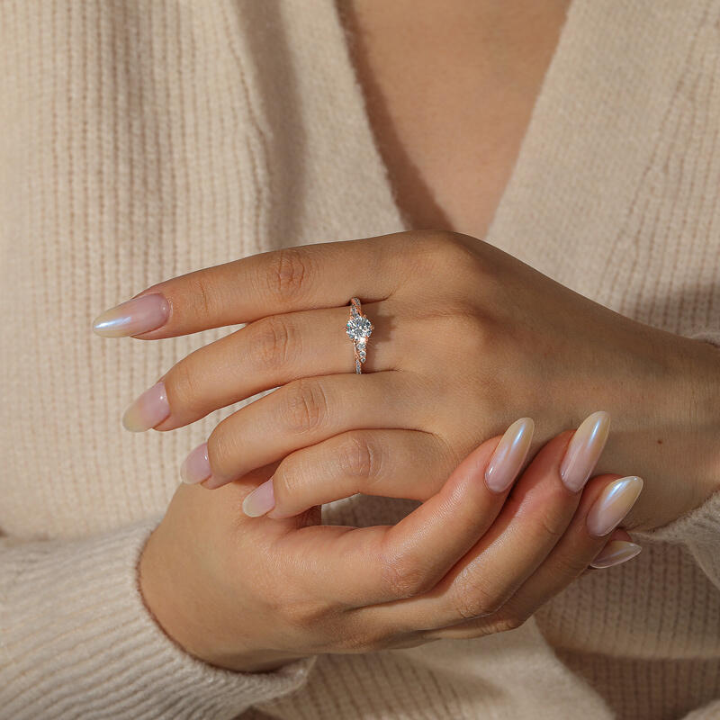 Jeulia Simple Round Cut Promise Ring Twist Design Sterling Silver