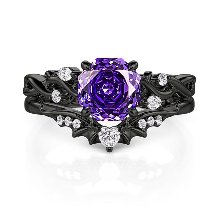 Jeulia Black Vine Purple Rose Cut Engagement Ring Set