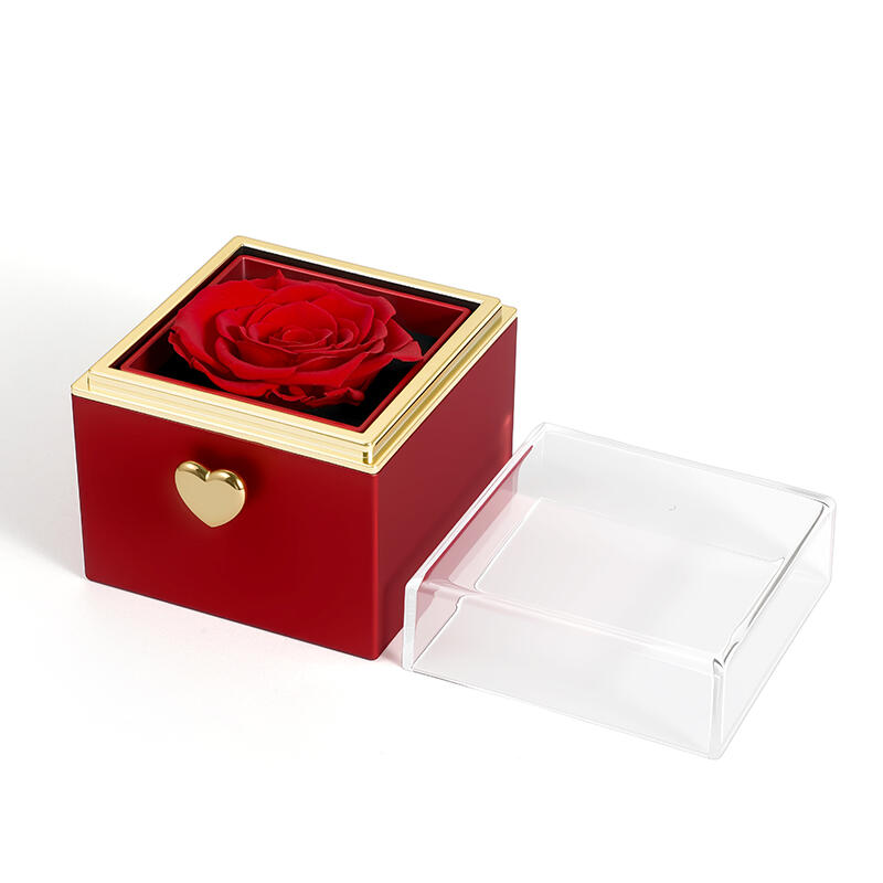 Helirose Rotating Preserved Rose Jewelry Box for Rings Necklaces