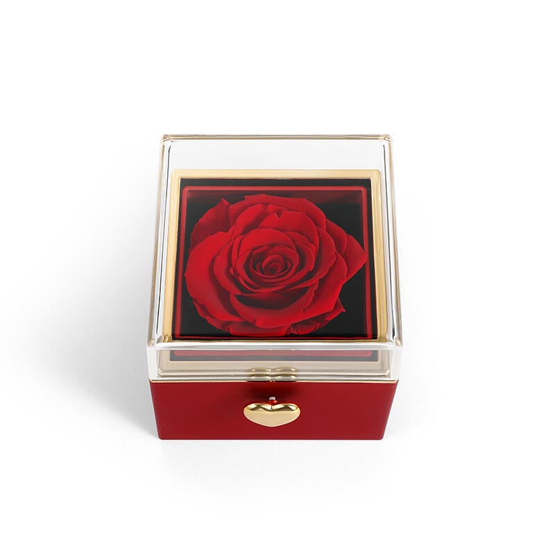 Helirose Rotating Preserved Rose Jewelry Box for Rings Necklaces