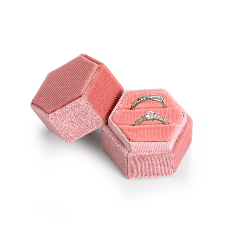 Helirose  Vintage Pink Velvet Hexagonal Couple Ring Box