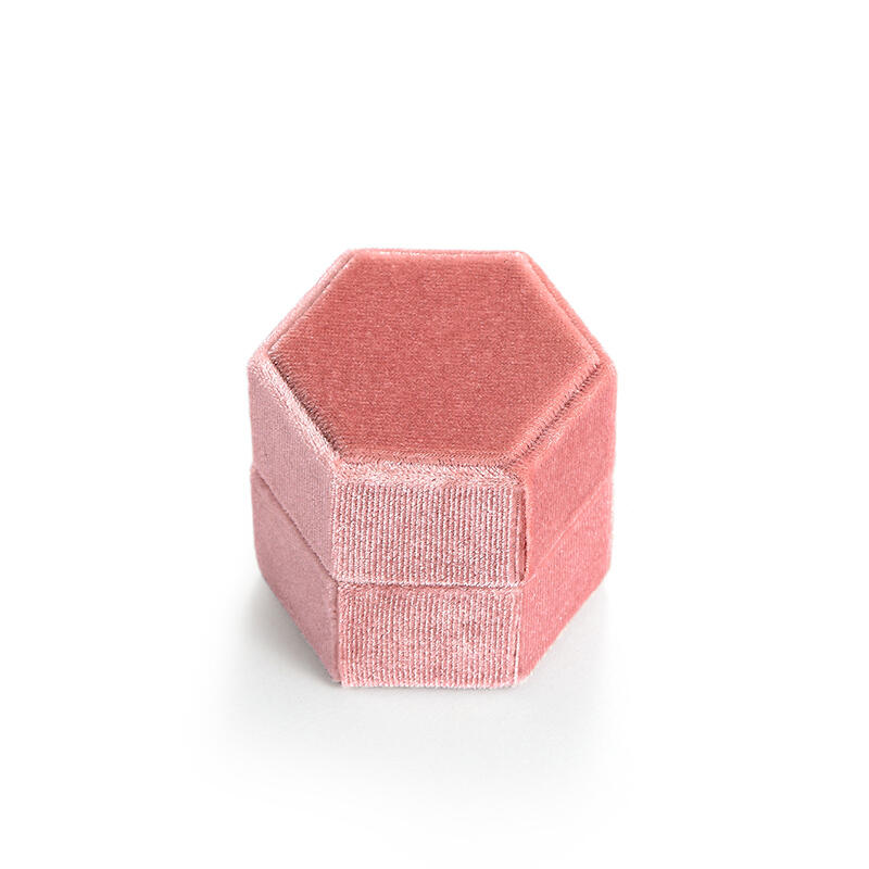 Helirose  Vintage Pink Velvet Hexagonal Couple Ring Box
