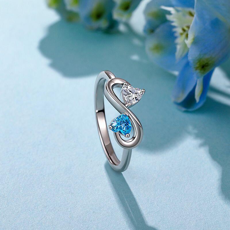Jeulia Custom Infinity Double Heart Birthstone Ring