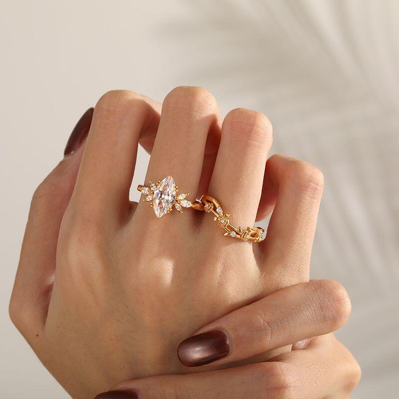 Jeulia Rose Wave Design Marquise Bridal Set 2PCS