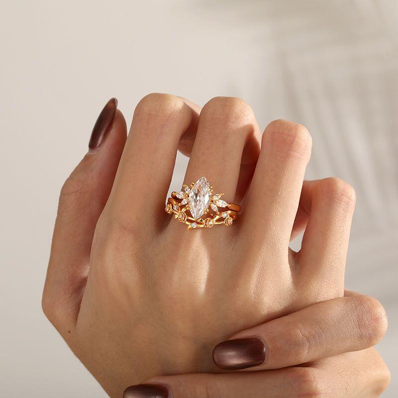 Jeulia Rose Wave Design Marquise Bridal Set 2PCS