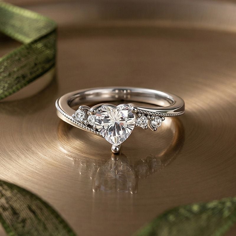 Helirose Beaded Bypass Heart Promise Ring Sterling Silver