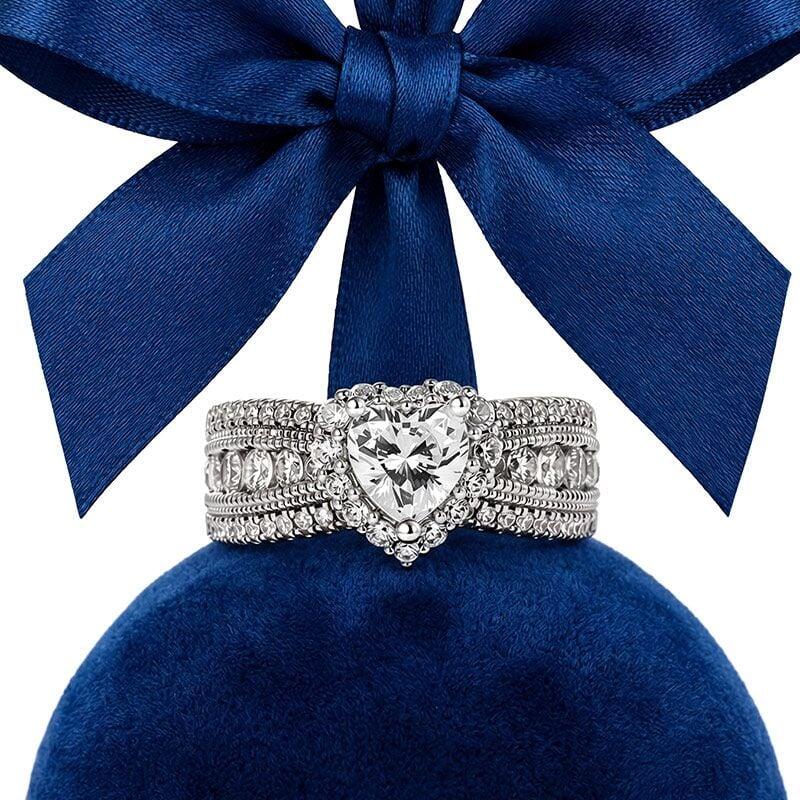 Helirose Vintage Heart Halo Three Row Pave Engagement Ring