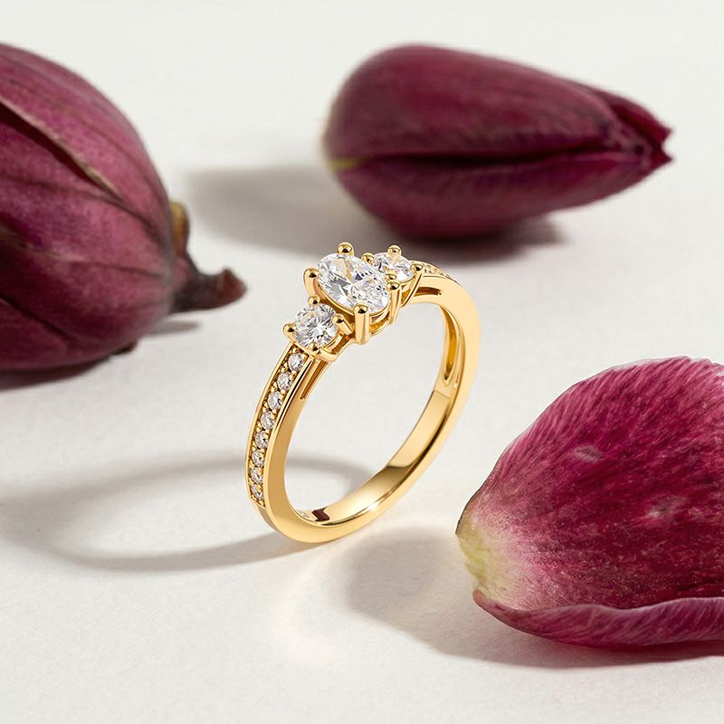 Helirose Minimalist Pave Three Stone Oval Promise Ring