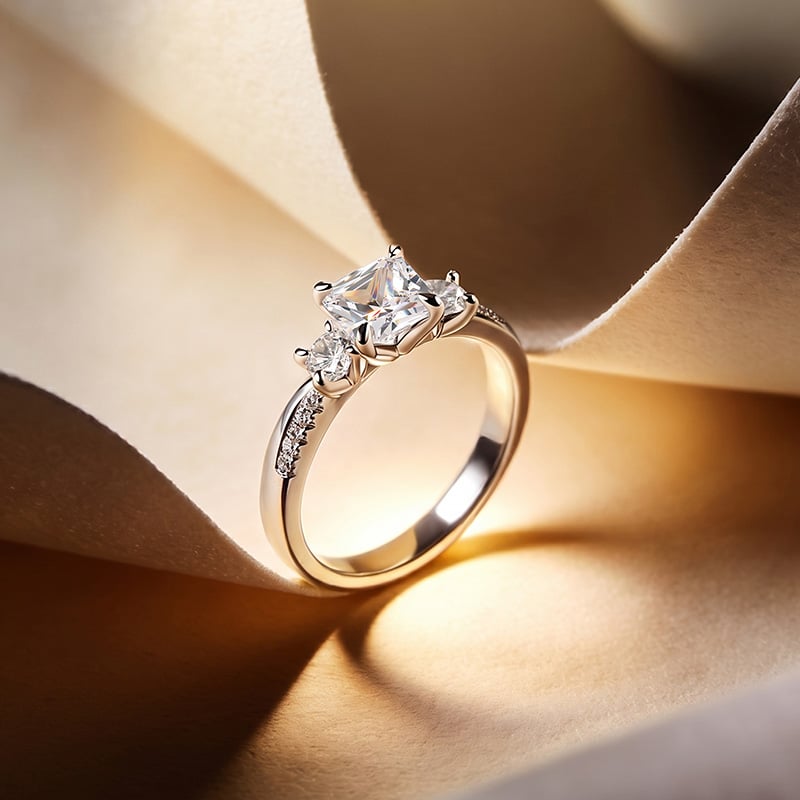 Helirose Custom Three Stone Princess Cut Engagement Ring