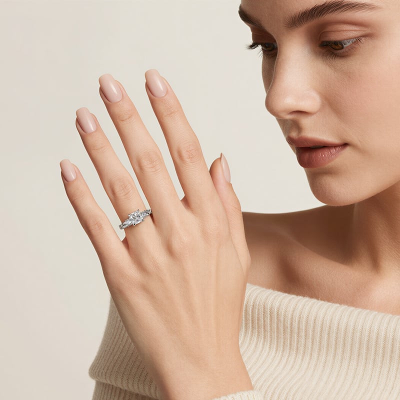 Helirose Custom Three Stone Princess Cut Engagement Ring