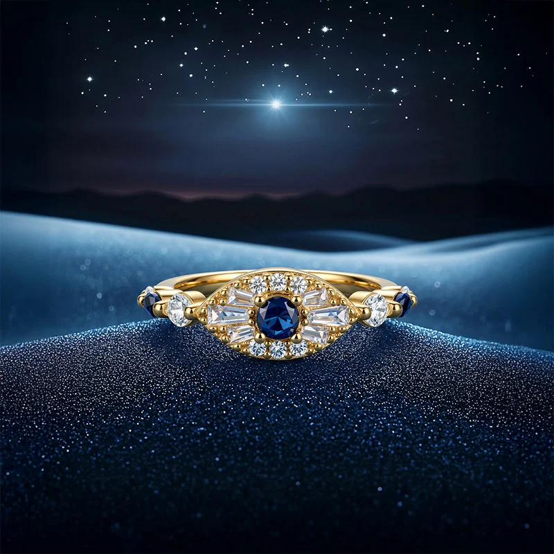 Jeulia Mystical Gold Evil Eye Protection Ring in Sterling Silver