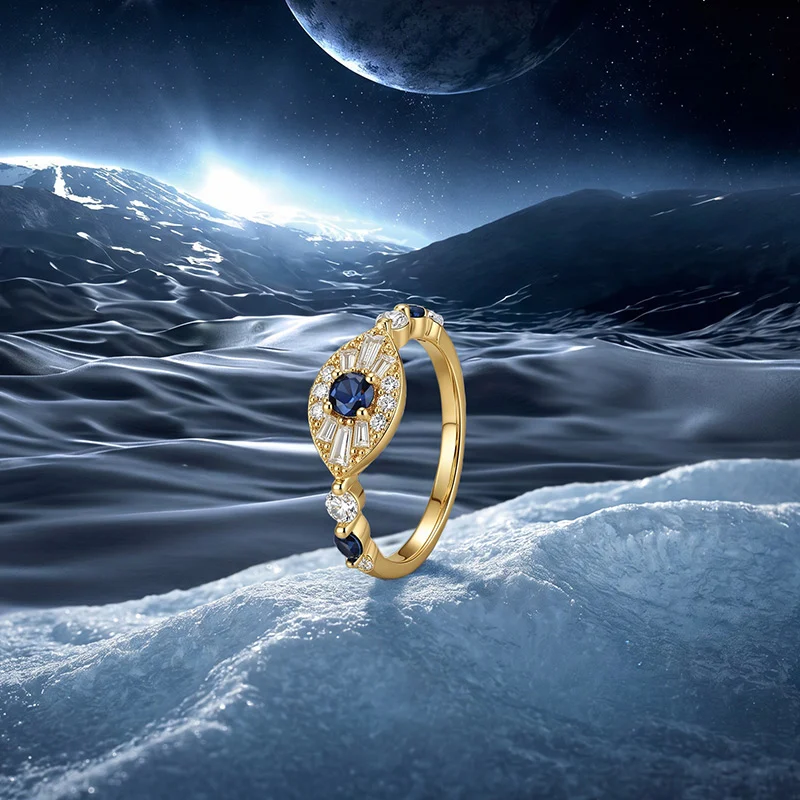 Jeulia Mystical Gold Evil Eye Protection Ring in Sterling Silver