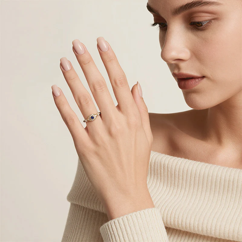Jeulia Mystical Gold Evil Eye Protection Ring in Sterling Silver