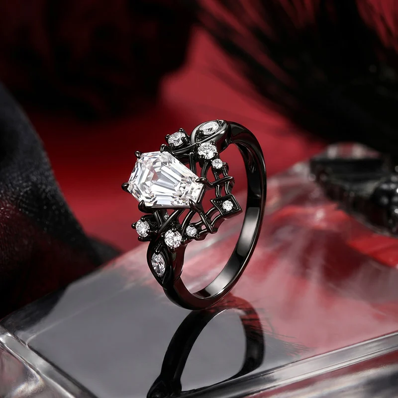 Jeulia Gothic Black Infinity Spider Web Coffin Ring