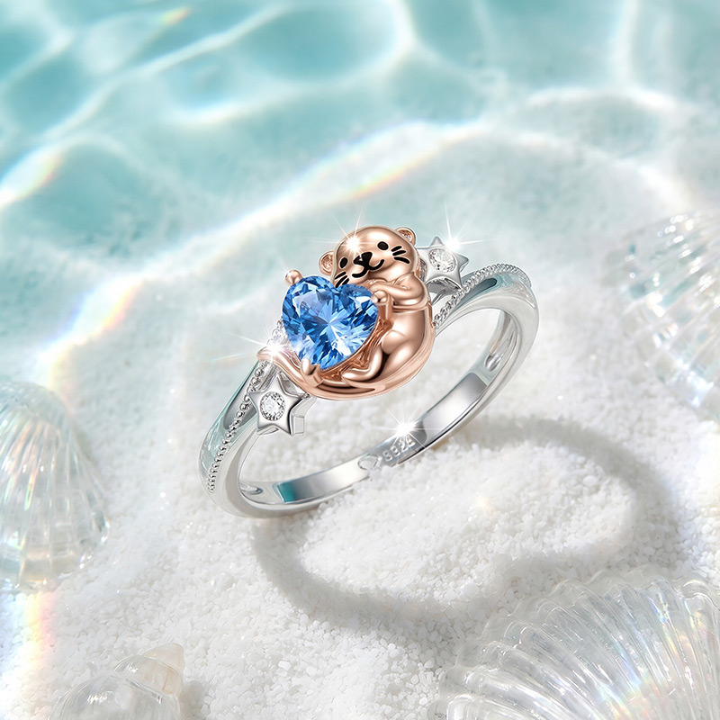 Jeulia Hug Me Custom Heart Birthstone Otter Ring with Star