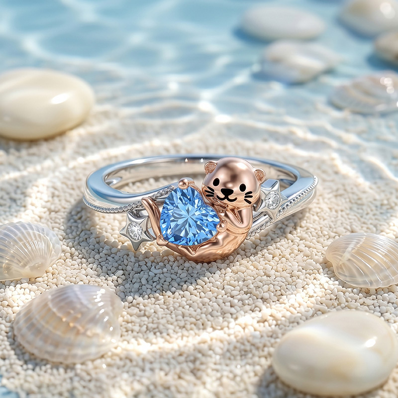 Jeulia Hug Me Custom Heart Birthstone Otter Ring with Star