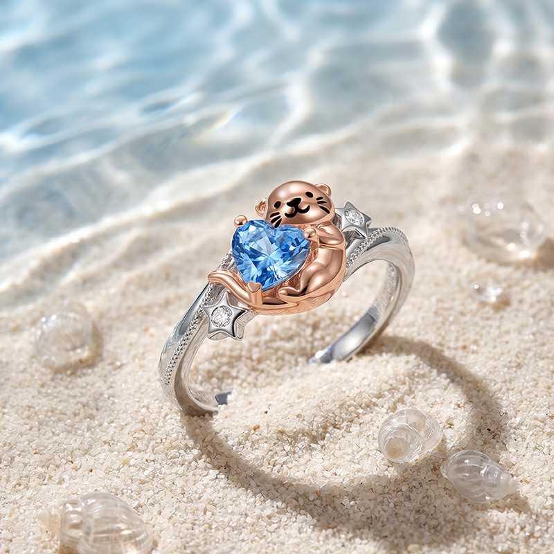Jeulia Hug Me Custom Heart Birthstone Otter Ring with Star
