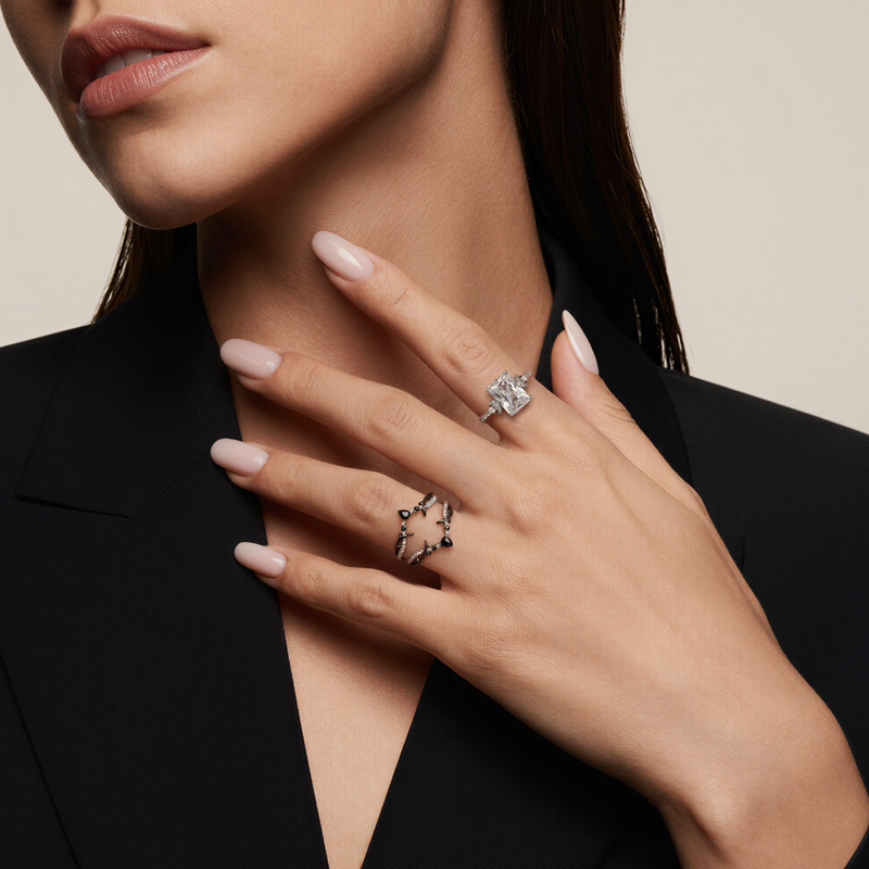 Jeulia Luna Astra Thorn Radiant Cut Moon and Star Engagement Ring Set