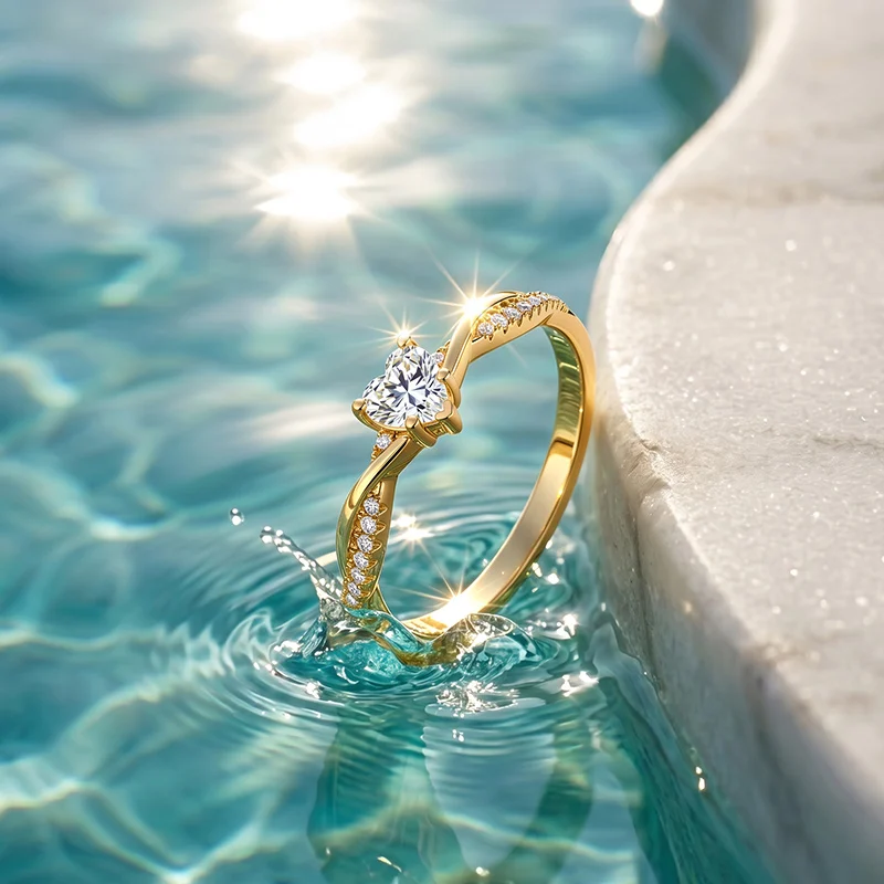 Jeulia Minimalist Twist V-Shape Pavé Heart Promise Ring
