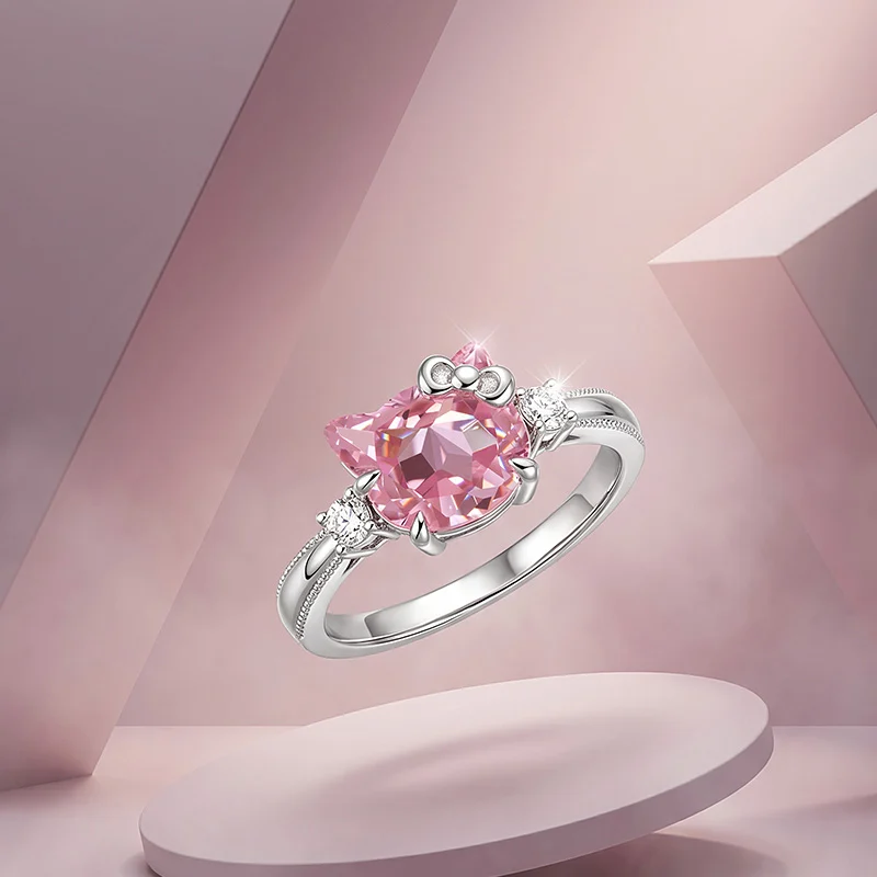 Jeulia Petland Milgrain Minimalist Pink Cat Engagement Ring