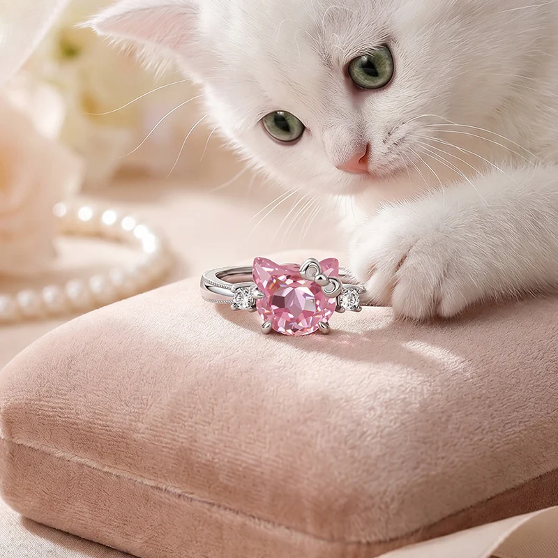 Jeulia Petland Milgrain Minimalist Pink Cat Engagement Ring