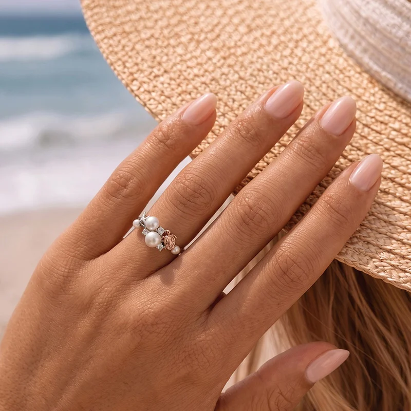 Jeulia Summer Two Tone Ocean Turtle Starfish Pearl Ring